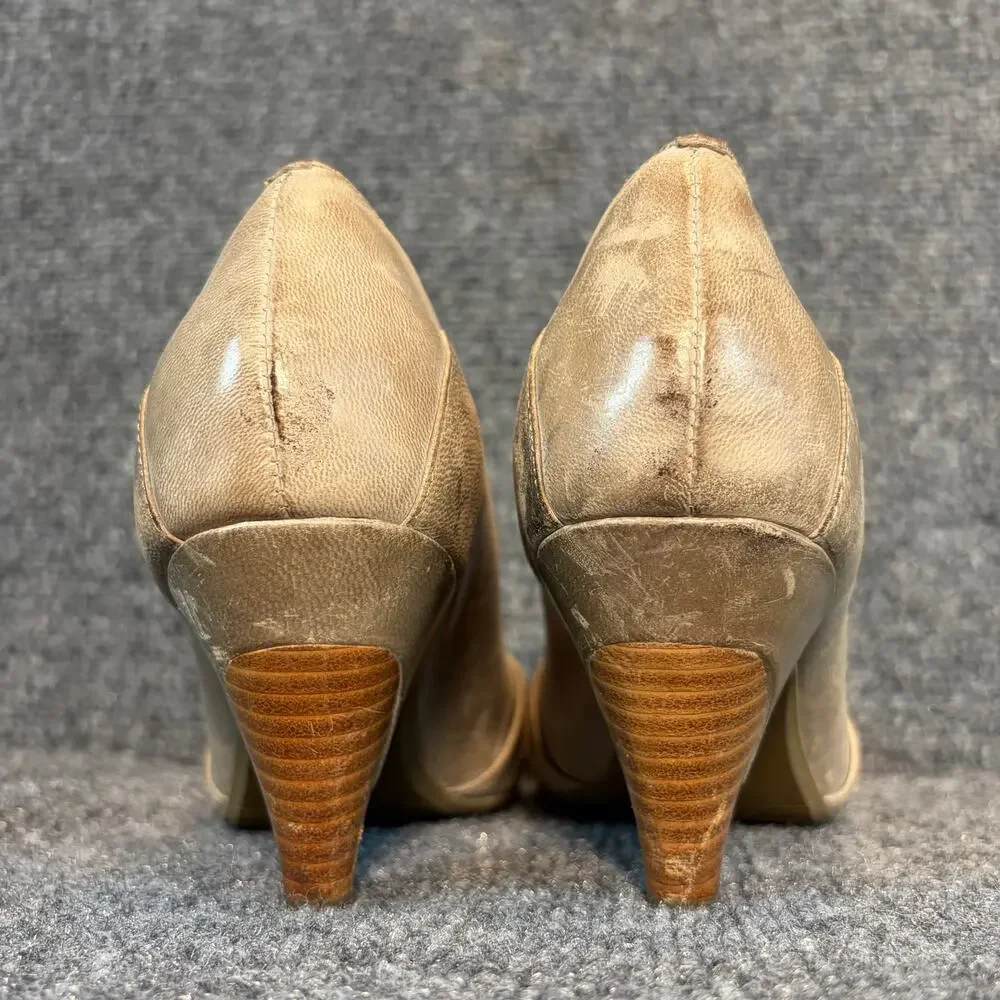 Miz Mooz Womens 8.5 EU 39 Beige Leather Pleated Ruched Round Toe Cone Heel Pumps